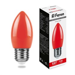 Свеча Лампа светодиодная FERON LB-376, C35 ( ), 1W 230V E27 (красный), рассеиватель матовый красный, у 25928 - фото 76195