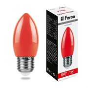 Свеча Лампа светодиодная FERON LB-376, C35 ( ), 1W 230V E27 (красный), рассеиватель матовый красный, у 25928