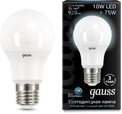 Лампа Gauss A60 10W 920lm 4100K E27 LED 1/10/50 - фото 17486