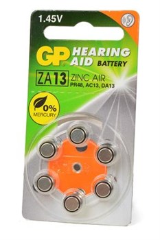 Батарейки для слуховых аппаратов GP Hearing Aid ZA13F-D6 ZA13 BL6 - фото 19673