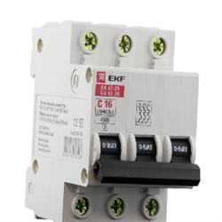 Автоматический выключатель ВА 47-29, 3P 16А (C) 4,5кА EKF Basic - фото 21882