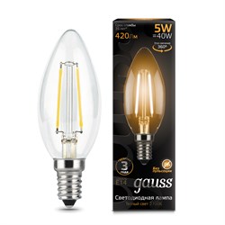 Лампа Gauss Filament Свеча 11W 720lm 2700К Е14 LED 1/10/50 - фото 23994