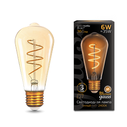Лампа Gauss Filament ST64 6W 550lm 2400К E27 golden LED 1/10/40 - фото 23999