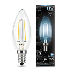 Лампа Gauss Filament Свеча 11W 750lm 4100К Е14 LED 1/10/50 - фото 24110