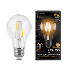 Лампа Gauss Filament А60 6W 600lm 2700К Е27 LED 1/10/40 - фото 24212
