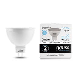 Лампа Gauss Elementary MR16 5.5W 470lm 6500К GU5.3 LED 1/10/100 - фото 26444