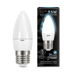 Лампа Gauss Свеча 9.5W 950lm 4100К E27 LED 1/10/100 - фото 26447