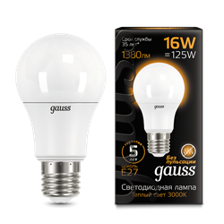 Лампа Gauss A60 16W 1440lm 3000K E27 LED 1/10/50 - фото 26464
