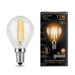 Лампа Gauss Filament Шар 11W 720lm 2700К Е14 LED 1/10/50 - фото 26664