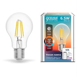Лампа Gauss Smart Home Filament А60 6,5W 806lm 2000-6500К E27 изм.цвет.темп.+дим. LED 1/10/40 - фото 27781