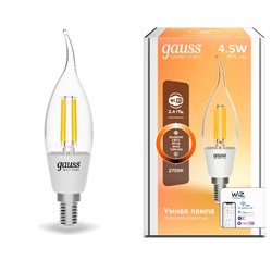 Лампа Gauss Smart Home Filament СF35 4,5W 470lm 2700К E14 диммируемая LED 1/10/40 - фото 27986