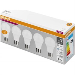 Лампа светодиодная OSRAM LED Value A, 800лм, 8,5Вт, 4000К теплый свет E27, матовая, груша, 5 шт - фото 34022