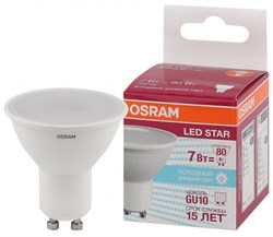 Лампа светодиодная OSRAM LED Star PAR16, 700лм, 7Вт, 6500К, холодный свет, GU10, софит, матовая - фото 34692