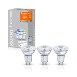 Лампа светодиодная диммируемая LEDVANCE SMART WIFI PAR16 5W (=32W) 45° 350lm 230V RGB+2700…6500K прозрачная GU10  (3шт в упаковке) - фото 35182