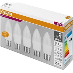 Лампы светодиодные OSRAM LED Value B, 560 лм, 6,5 Вт, 4000К (нейтральный белый свет), Цоколь E27, упаковка 5 шт. - фото 37176