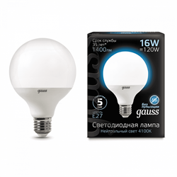 Лампа Gauss G95 16W 1540lm 4100K E27 LED 1/20 - фото 37931