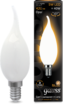 Лампа Gauss Filament Свеча на ветру 5W 420lm 2700К Е14 milky LED 1/10/50 - фото 37953