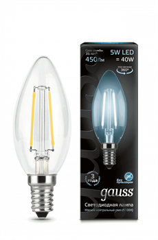 Лампа Gauss Filament Свеча 5W 450lm 4100К Е14 диммируемая LED 1/10/50 - фото 37956