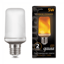 Лампа Gauss T65 5W 20-80lm 1500K E27 Flame LED 1/10/100 - фото 38007