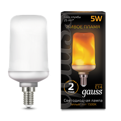 Лампа Gauss T65 5W 20-80lm 1500K E14 Flame LED 1/10/100 - фото 38011