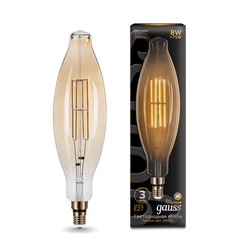 Лампа Gauss Filament BT120 6W 780lm 2400К Е27 golden straight LED 1/10 - фото 38038