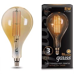 Лампа Gauss Filament А160 8W 780lm 2400К Е27 golden straight LED 1/6 - фото 38041