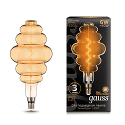 Лампа Gauss Filament Honeycomb 6W 420lm 2400К Е27 golden flexible LED 1/6 - фото 38056