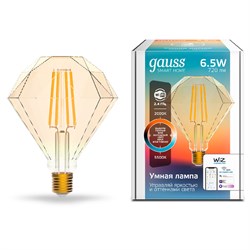 Лампа Gauss Smart Home Filament Diamond 6,5W 720lm 2000-5500К E27 изм.цвет.темпр.+дим. LED 1/40 - фото 38089