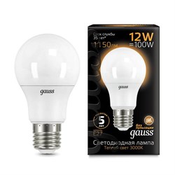 Лампа Gauss A60 12W 1150lm 3000K E27 LED 1/10/50 - фото 38237