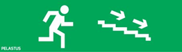 Пиктограмма "Бегущий человек-лестница стрелка вниз - направо" для светильника Pelastus PL EML 1.1 230х120мм