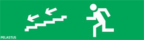 Пиктограмма "Бегущий человек-лестница стрелка вниз - налево" для светильника Pelastus PL EML 1.1 230х120мм (человек бежит налево)